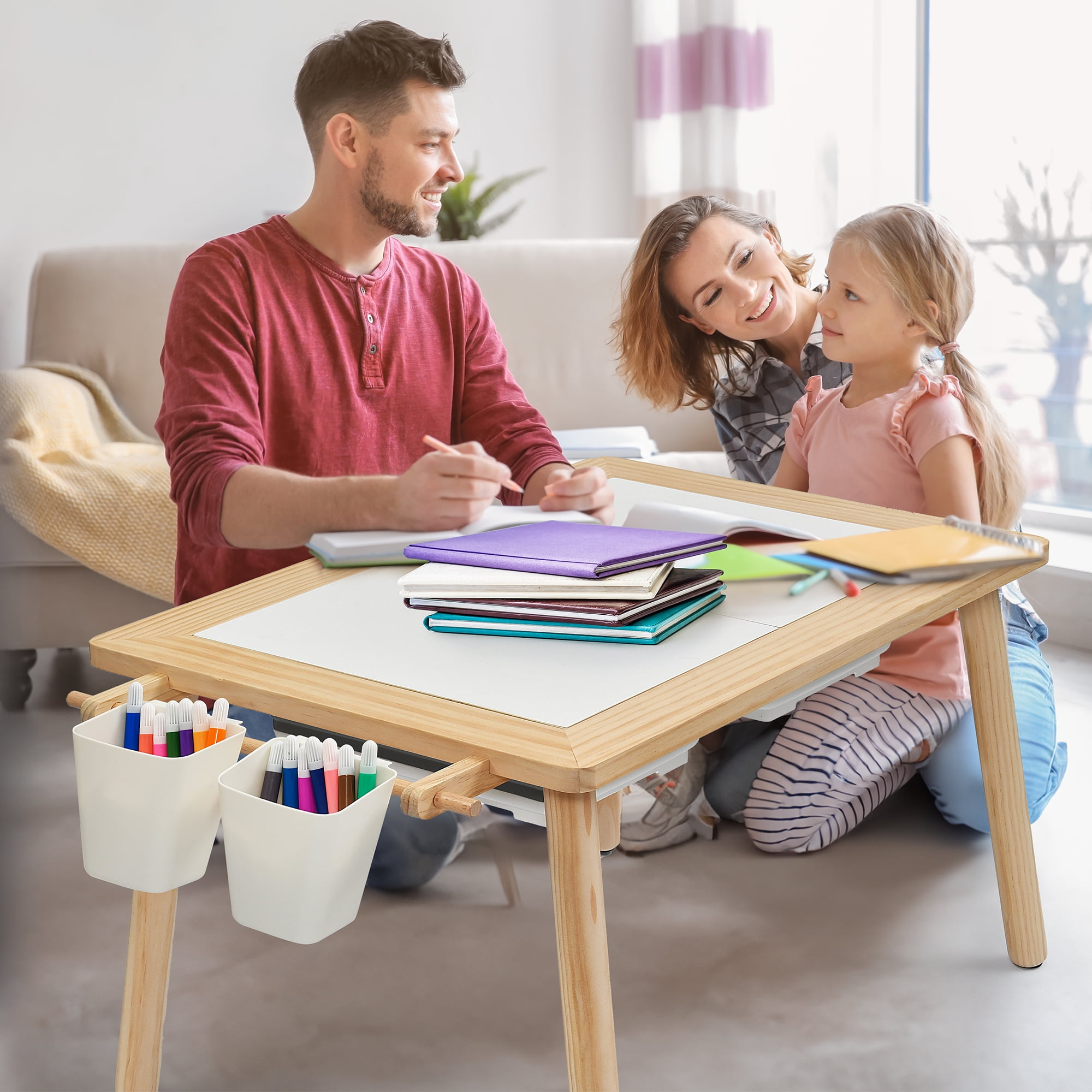 Buballino Kids Children 3-Piece Multifunction Activity Table and Chair Set, Beige