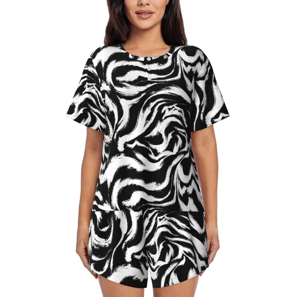Fotbe Leopard And Zebra 2 Conjunto de Pijama Estampado para Mujer, 2 Piezas, Ropa de Dormir con Camiseta de Manga Corta y Shorts Suaves-Small