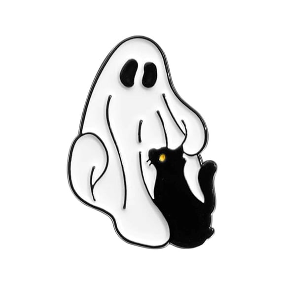 Ghost with Black Cat Enamel Brooch - Halloween Theme Metal Animal Lapel Pin, Cartoon Brooch for Jacket, Backpack, Hat, and Clothes Accessory
