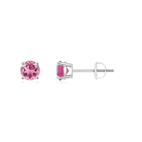 Angara Natural Pink Tourmaline Earrings - Round Pink Tourmaline Stud Earrings in Platinum for Women