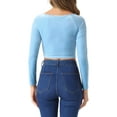 thumbnail image 3 of INSPIRE CHIC Women's Velvet Long Sleeve Off Shoulder Solid Crop Tops S Light Blue, 3 of 6