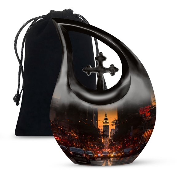 JAGSHASHI Empire State Funeral Urns For Adult Ashes Men - Urn Adult Female Ashes - Urn Ashes For Women - Urn Large - 10 Inch With Velvet Bag - Urn For Ashes Adult Male - Urns For Ashes Adult Male