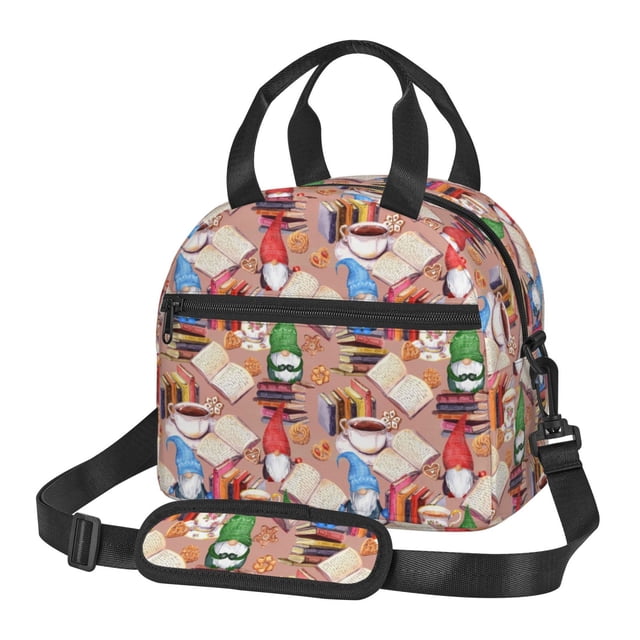 Easygdp Gnomes Books Tea Cups Caja de Almuerzo para Mujeres y Hombres, Bolsa de Almuerzo Insulada, Bolsas Reutilizables Impermeables para Viajes, Trabajo y Picnics