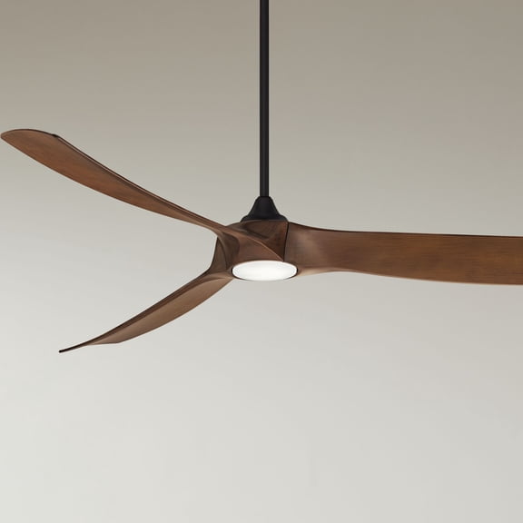 Casa Vieja 70" Kona Wind Indoor Outdoor Ceiling Fan 3 Blade LED Light Remote Control Black Finish Walnut Finish Blades DC Motor Damp Rated