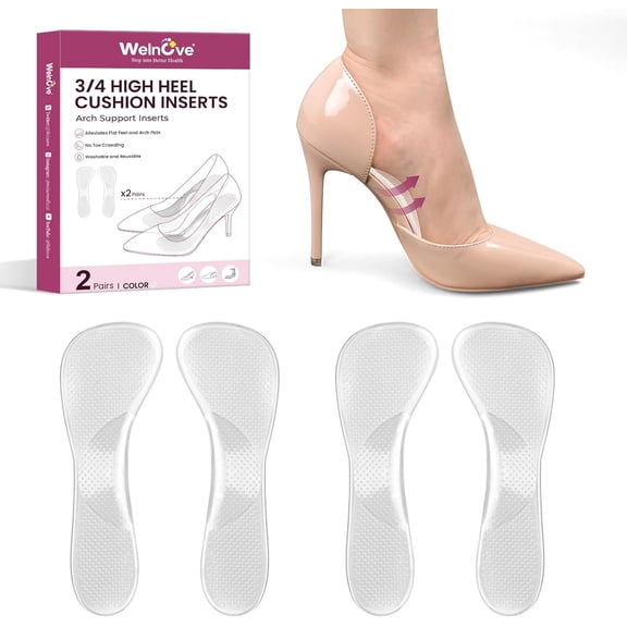Welnove 3/4 Invisible Gel High Heel Insoles, Arch Support for Flat Feet & Plantar Fasciitis, Pain Relief, 2 Pairs