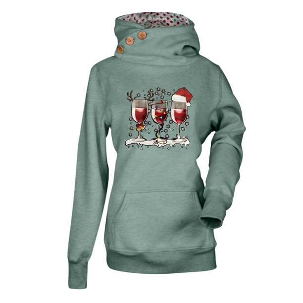 Pntutb Mujeres Cuello alto Sudaderas con capucha Manga larga Estampado de Navidad Sudaderas Suéteres tops Pntutb Pntutb-4192