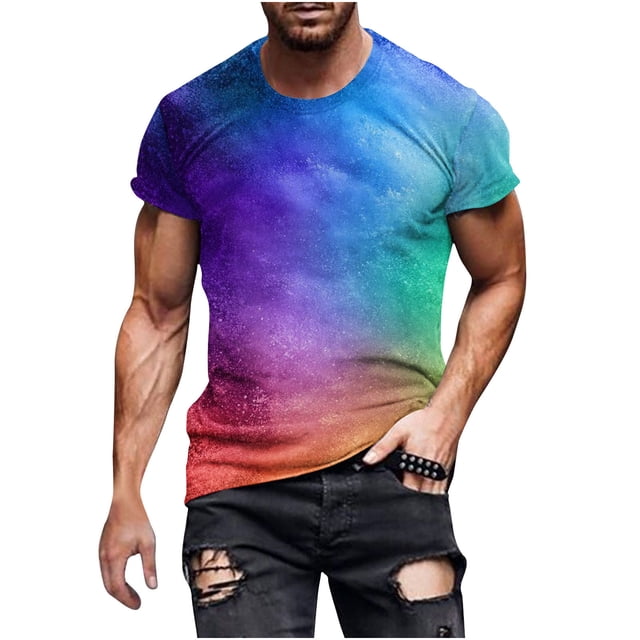 Hauts d'Été T-Shirts Grande Taille Chemises pour Hommes Manches Courtes Col Rond Hauts Impression 3D Entraînement Léger Mode Sorties Hauts Grande Taille Chemises pour Hommes (Bleu, G)