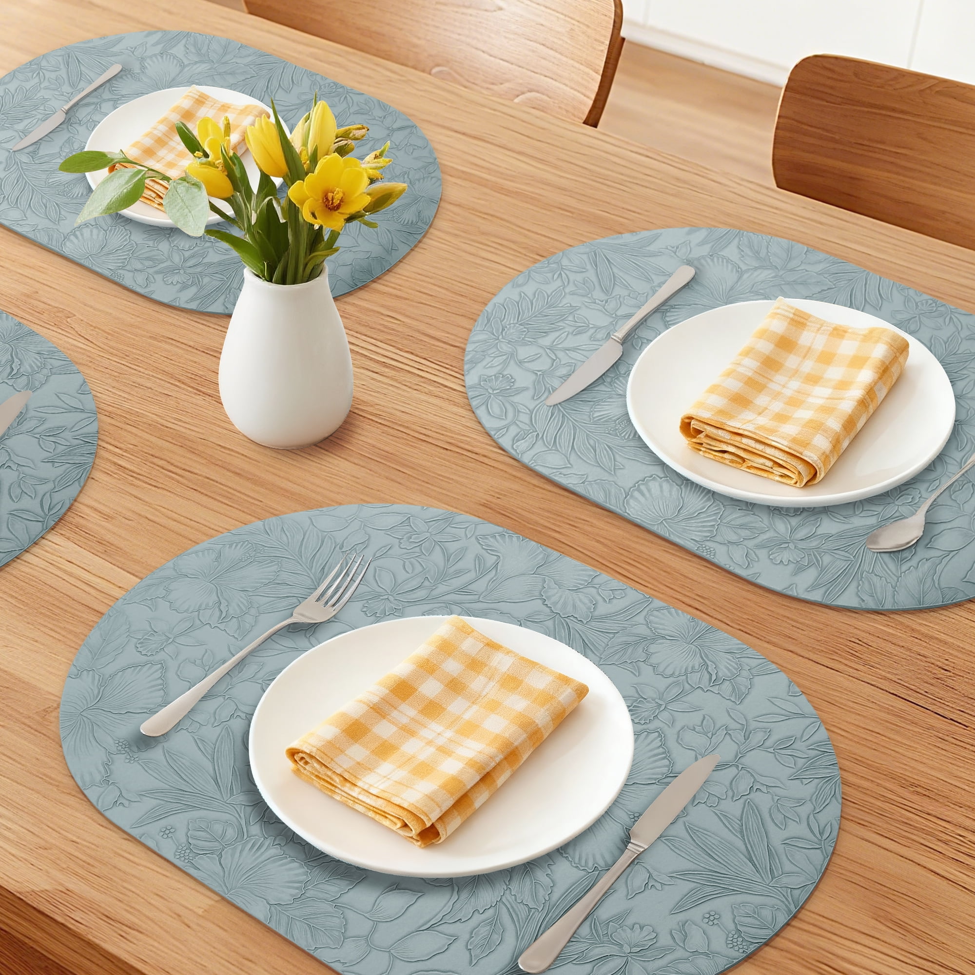 Placemats Set of 6 Leather Placemats for Kitchen Dining Table Decor Waterproof Heat Resistant Table Placemats Blue 17.7*11.8inch