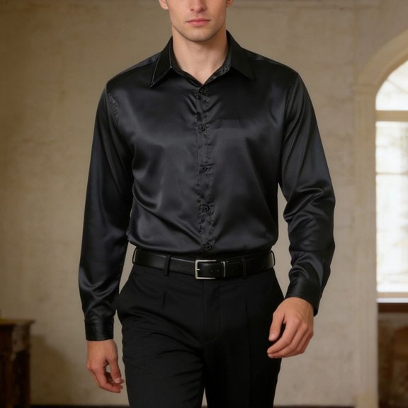 Mens Long Sleeve Shirt Casual Breathable Classic Shirts Loose Solid Color Beach Summer Clothing Black Size M