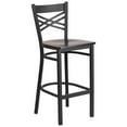 thumbnail image 1 of HERCULES Series Black ''X'' Back Metal Restaurant Barstool - Walnut Wood Seat, 1 of 6