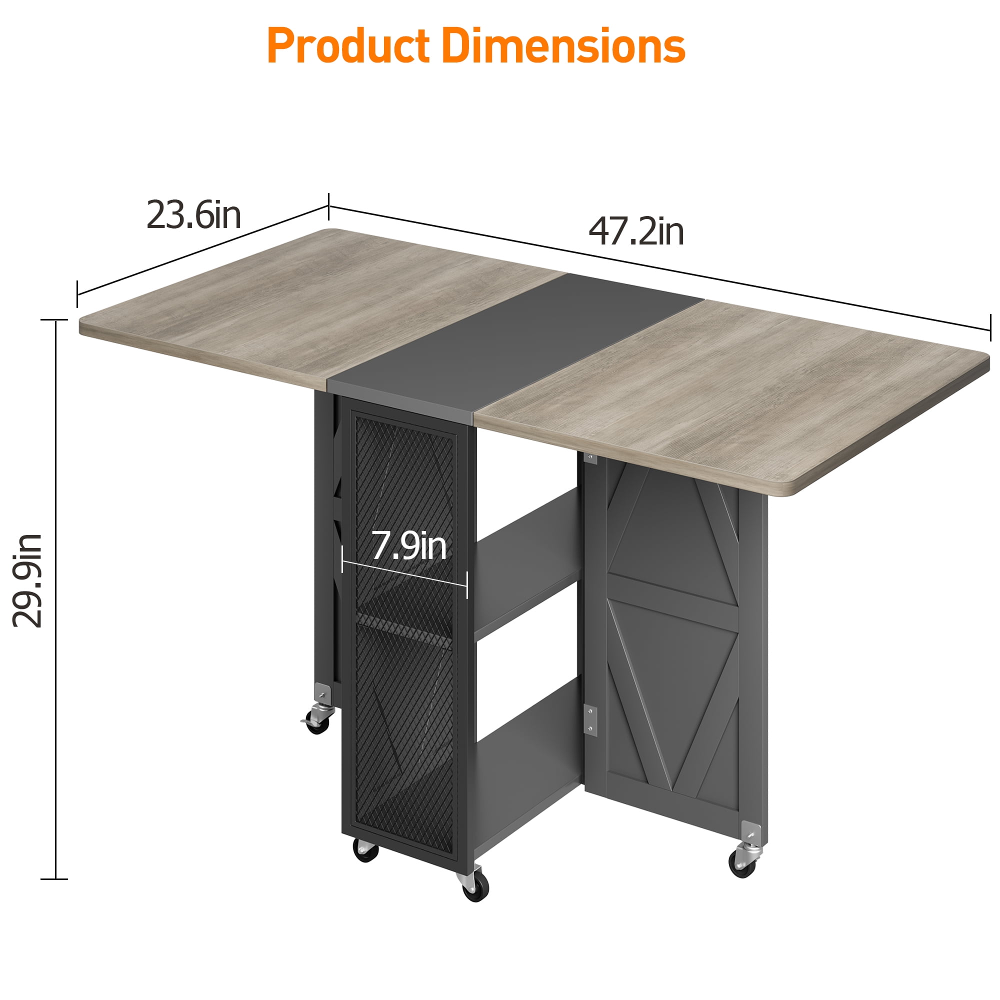 Hijob Folding Dining Table for 2-4 Persons, Space Saving Dining Room Table, 47" Folding Kitchen Table, Carlo Grey