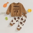thumbnail image 2 of Okbabeha Toddler Boys Thanksgiving Outfits Letter Turkey Print Long Sleeve Sweatshirts and Long Pants 2Pcs Fall Clothes Set, 2 of 7