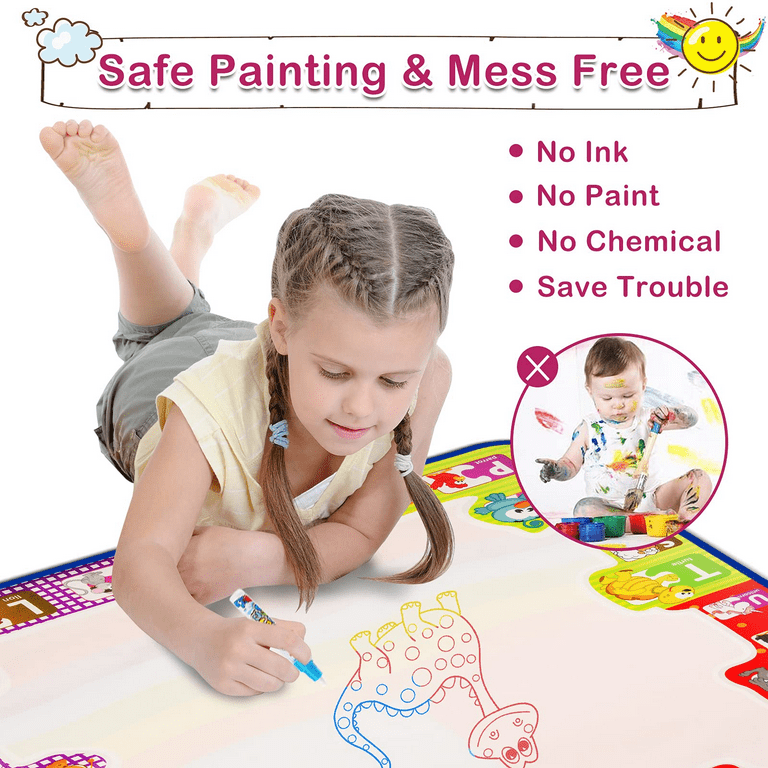Growsly Water Drawing Mat Aqua Magic Doodle Kids Toddler Toys Mess Free  Coloring Painting Writing Doodle Mats Educational Toys for 1-3 Years Old  Toddlers Boys&Girls 