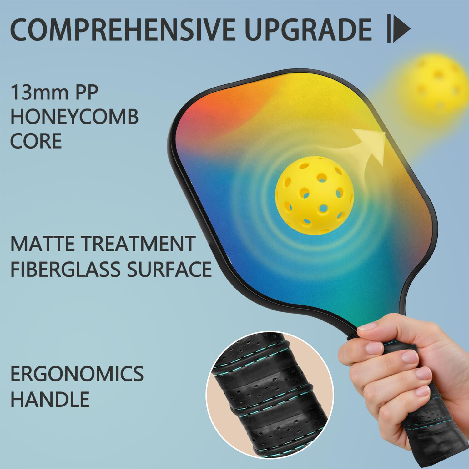 Pickleball Paddles Set Of 1, Fiberglass Surface, Neon Fluid Print, 1 Paddle, 2 Balls & Bag