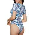 thumbnail image 4 of Uemuo Icy Blue Snowflakes Pattern Women's One Piece Short Sleeve Swimsuit Rash Guard Surfing Modest Quick-drying Swimsuit Beach Essentials-, 4 of 9