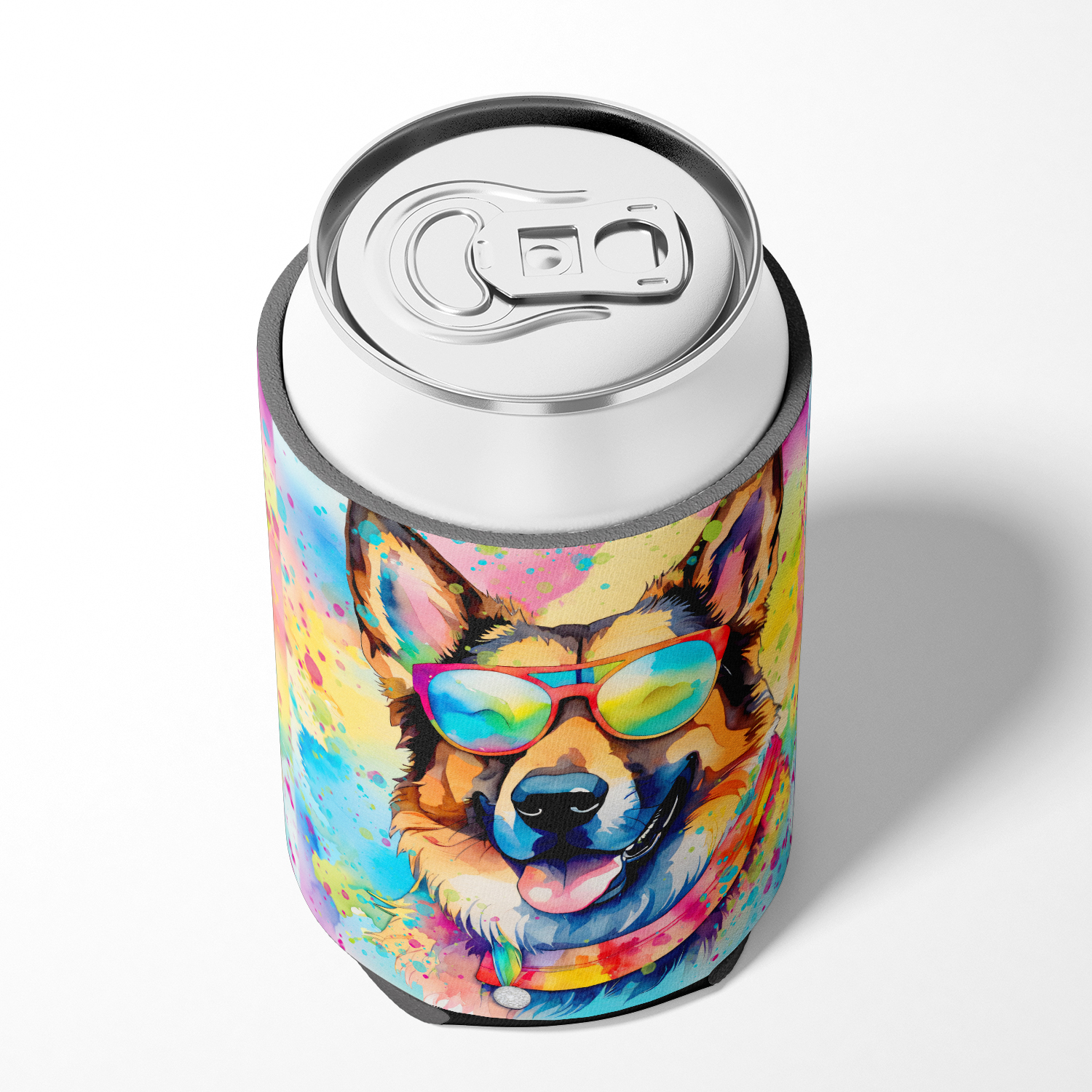 German Shepherd Hippie Dawg Can or Bottle Hugger 3 in x 5 in