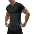 thumbnail image 3 of BiZtdJrK Mens Muscle Slim T Shirt Short Sleeve Solid V Neck Longline Henley Tshirt Summer Gym Workout Shirt Tees Black L, 3 of 8