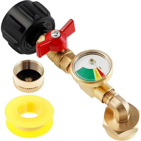 Propane Refill Adapter with Valve and Gauge, Propane Adapter 20lb to 1lb Converter, Easy to Connect, Solid Brass