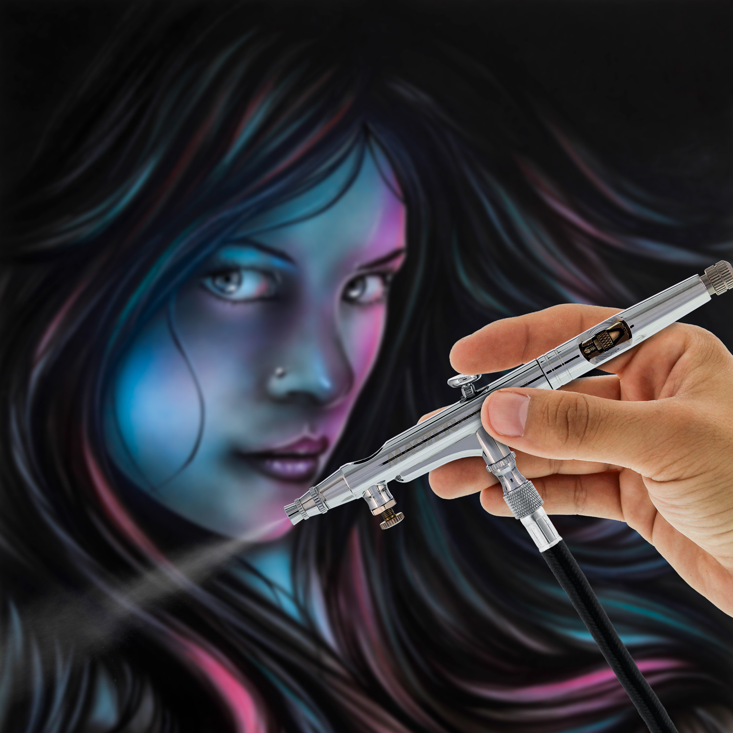 1/32oz Cup PRO 0.2 DUAL-ACTION AIRBRUSH SET KIT Fine Detail Nail Body Art Tattoo