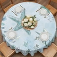 thumbnail image 3 of Round Tablecloth Summer Ocean Waterproof Oil Proof Polyester Table Cloth Cover Decor for Home Dining Outdoor,Patio,Parties, 60" Dia. Coastal Starfish Shell Coral Turquoise, 3 of 9