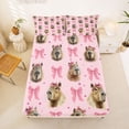 thumbnail image 5 of Erosebridal Pink Bowknot Full Size Sheets For Kids,Cartoon Capybara Rodent Animals Bed Sheets 4 Pieces, 5 of 6