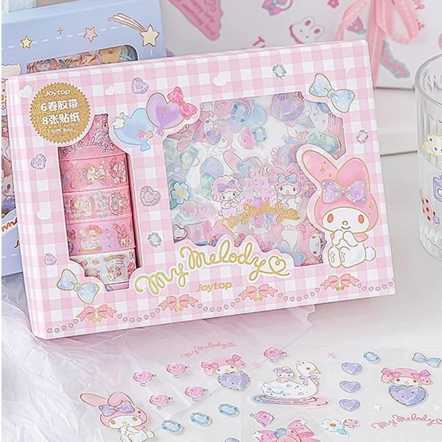 Pegatinas de melodía Sanrio Kuromi Cinnamoroll caja de regalo Kawaii Anime YUBINGJIE 8 cm 8 cm 5 mm