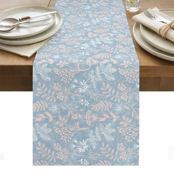 Gray Blue Dandelion Table Runner - 60 Inch Long, Kitchen Dining Table Runner Dresser Scarves, Spring Flowers Modern Minimalist Farmhouse Decor for Coffee Tables Wedding Party Banquet