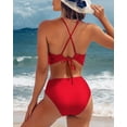 thumbnail image 2 of Charmo Womens Keyhole Bikinis Two Piece Swimsuits Ruched Tummy Control Bathing Suits, 2 of 6