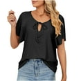 thumbnail image 4 of Njoeus Womens Tops Summer Tie V Neck T-Shirts Casual Ruffle Short Sleeve Tops for Women Trendy Eyelet Loose Blouses S-XXL, 4 of 9