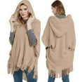 thumbnail image 2 of Ediodpoh Womens Fashion Fringe Bat Sleeve Sweater Pullover Striped Cape Hooded Sweater Shawl Top for Winter Khaki, 2 of 6