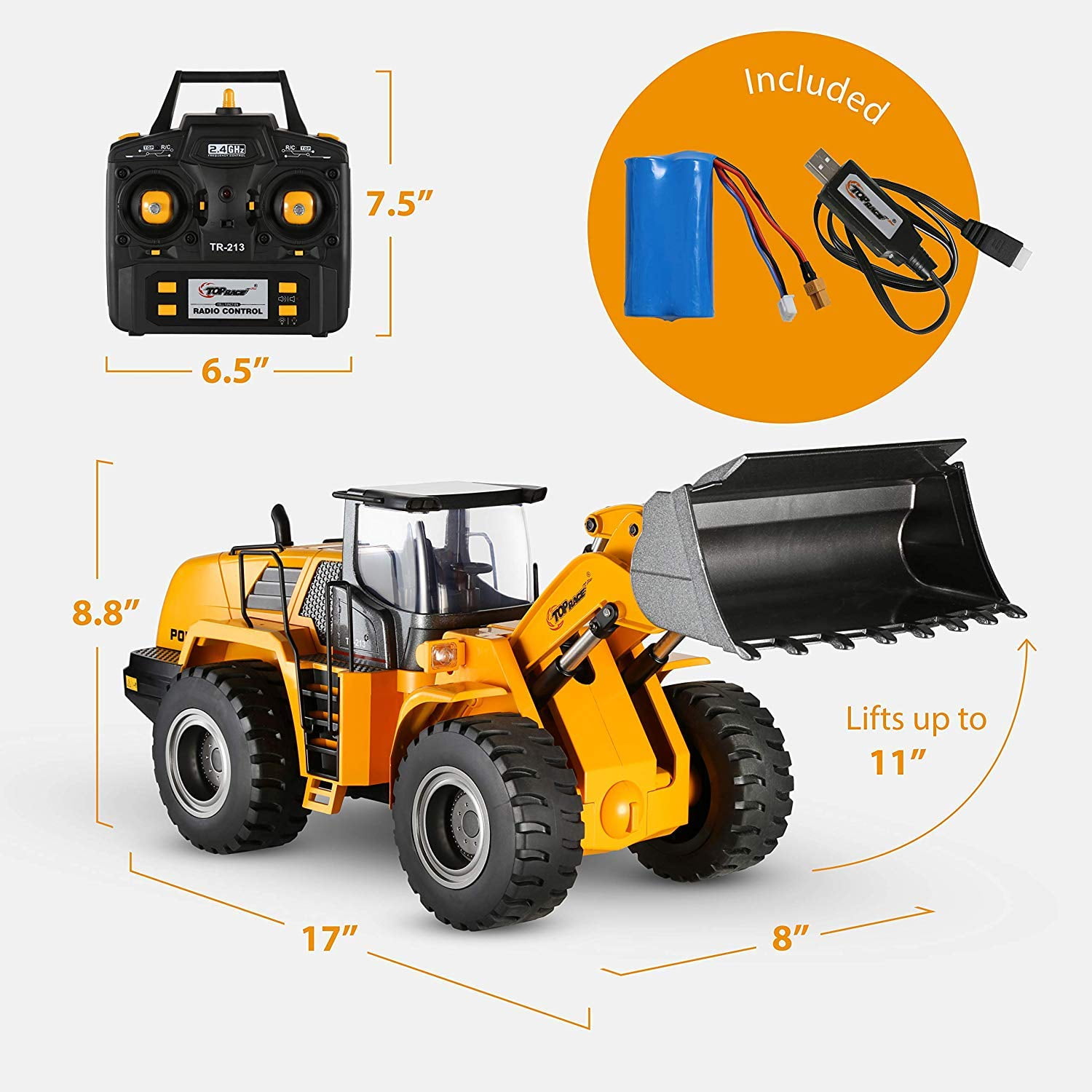 Top Race 10 Channel Full Functional Remote Control Front Loader