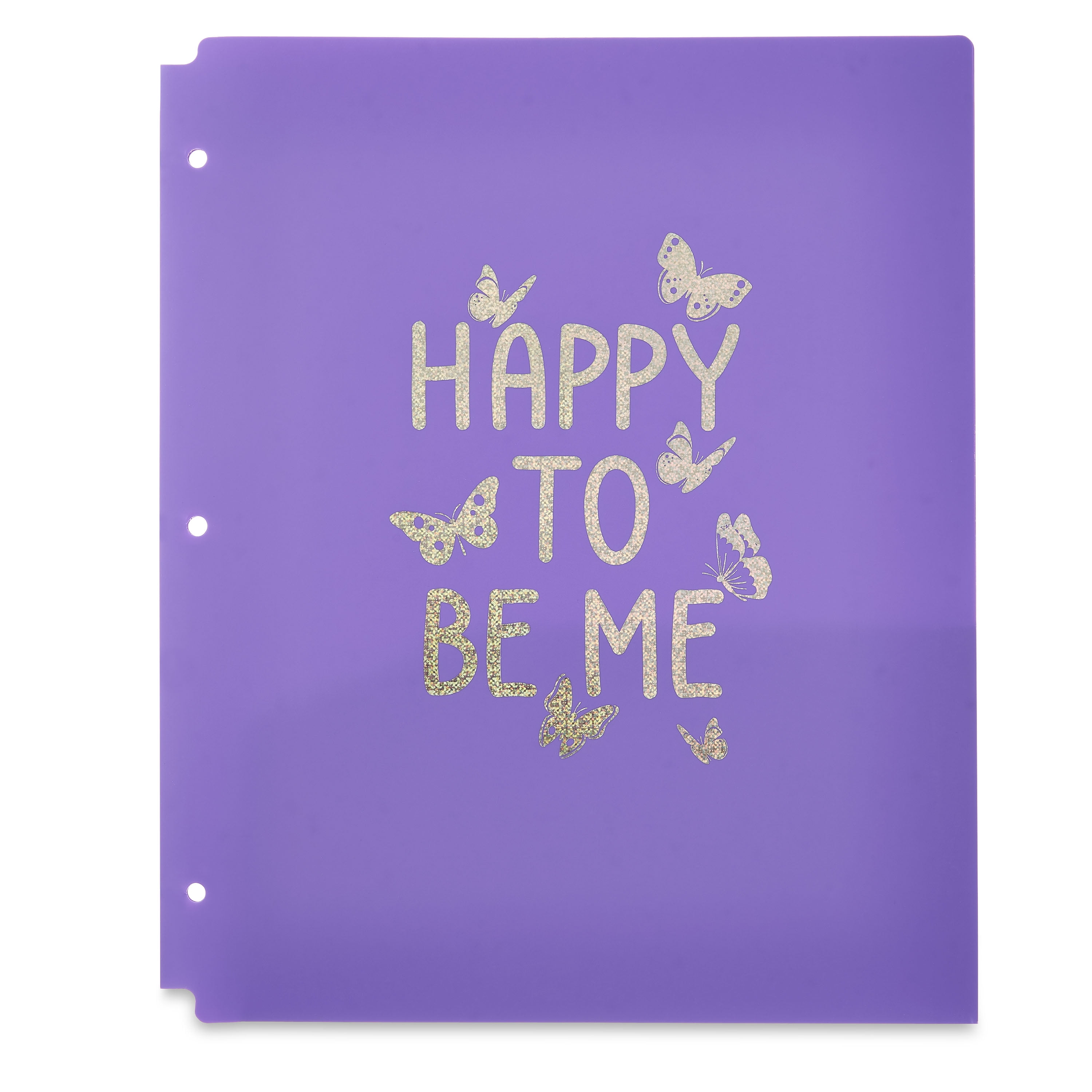 Pen+Gear 2-Pocket Poly Folder, Purple with Foil Butterfly Happy To Be Me