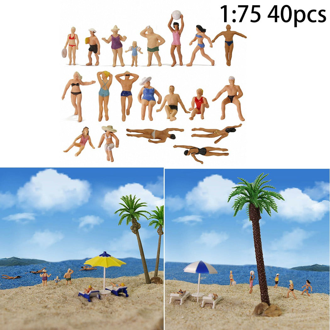 40pcs 1:75 HO Scale Swimming Figures Seaside Visitors Swimming People Quality