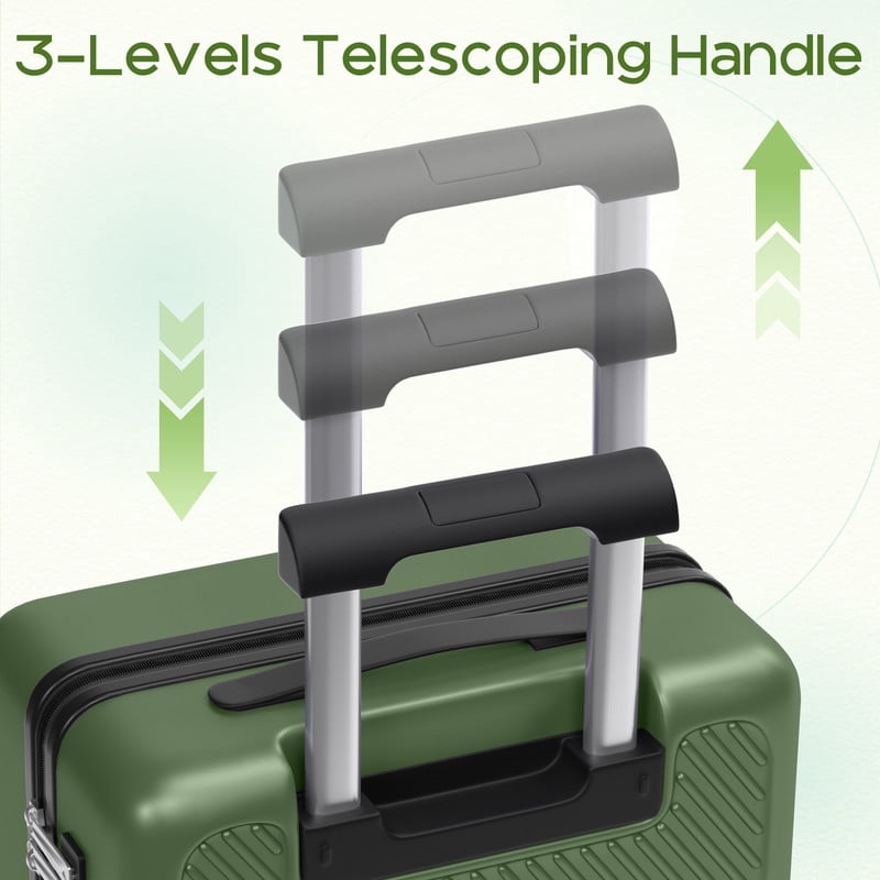 Luggage Sets 4 Piece Carry on Luggage with Spinner Wheels Hardshell Durable Suitcase with TSA Lock 14 20 24 28 inch Green