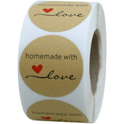Hybsk Kraft Homemade with Love Stickers 1.5" Inch Round Total 500 Adhesive Labels Per Roll (Kraft)