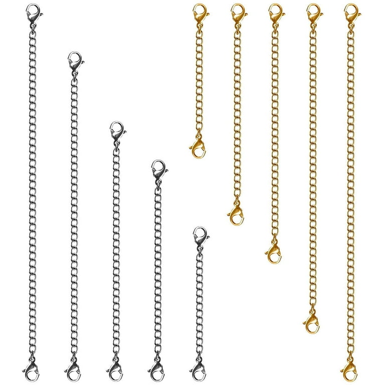 Necklace Extenders, 15 Pcs Stainless Steel Gold Silver Necklace Bracelet Anklet Extension Chains with Lobster Clasps and Closures for Jewelry Making