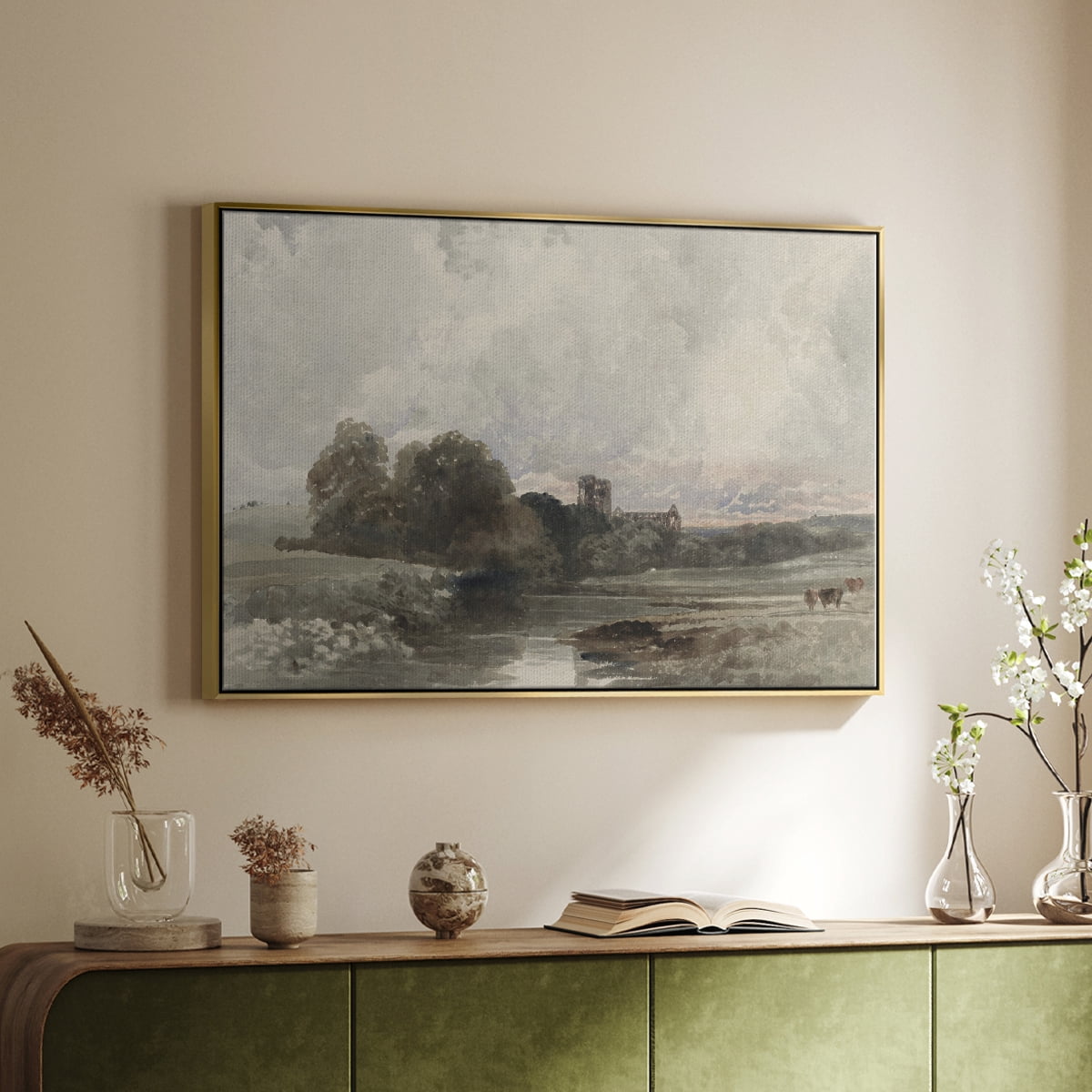 Vintage Landscape-XXXIX By Wexford Home Framed in Gold Wood Gallery Wrapped Canvas 27 in. x 41 in.