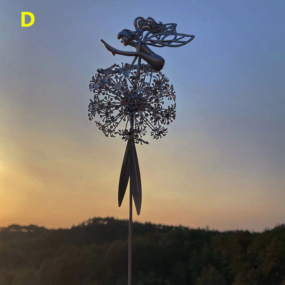 3D Outdoor Metal Craft Dandelion Fairy Plug-In, Garden Lawn Decoration Sculpture, Courtyard Terrace Decoration