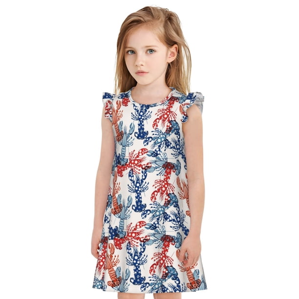 Fotbe Red Lobster Vestido de Dormir para Niñas de 3 a 10 Años, Mangas Cortas, Estilo Princesa, Pijama Camisón con Mangas Voladas-XX-Large