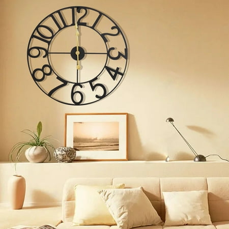 24'' Large Vintage Wall Clock Battery Powered Non-Ticking Indoor Outdoor 60cm US