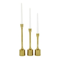 CosmoLiving by Cosmopolitan 3 Candle Gold Aluminum Metal Slim Candle Holder with Block Bases, Set of 3