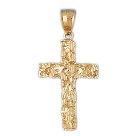14K Yellow Gold Nugget Cross Pendant - 41 mm