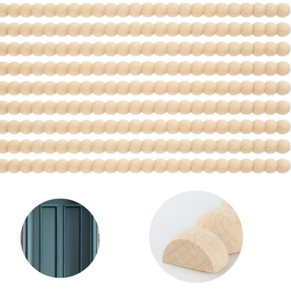 Unfinished Half Wooden Trim,QZS Half Beads Trim Molding,Set of 12 Unfinished 3D Decorative Beads for Home,for DIY Cabinets,Home Decor