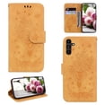 thumbnail image 1 of Folio Wallet Case for Samsung A13 4G, Flower Patterned Embossed Premium PU Leather Flip Stand Card Slots Magnetic Closure Wristlet Case For Samsung Galaxy A13 4G, Yellow, 1 of 7