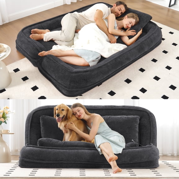 Oversize Human Dog Sofa Bed for Adult & Pets,Lazy Sofa with 5 Adjustable Position,Comfy Upholstered Loveseat with Pillows for Living Room Bedroom