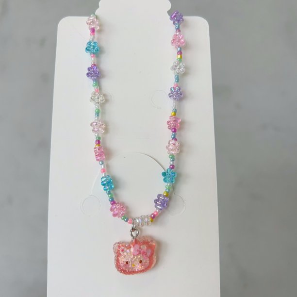 Nuevo collar de turmalina con cuentas de colores, collar de Coulomy con colgante de Hello Kitty con forma de ladrillo brillante, bonito perro canela para niños