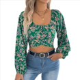 thumbnail image 1 of Top Corto Floral para Mujer, con Escote Cuadrado y Lazo en la Espalda, Sin Espalda. Verde L, 1 of 9