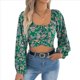 thumbnail image 1 of Top Corto Floral para Mujer, con Escote Cuadrado y Lazo en la Espalda, Sin Espalda. Verde M, 1 of 9