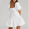 thumbnail image 3 of Women's Summer Dress Square Neck Short Sleeve Loose Backless Casual A-Line Party Mini Dresses, 3 of 7