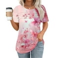 thumbnail image 2 of Womens Summer Tops Floral Print Tunic Blouse Casual Crewneck Short Sleeve Tshirts Pleated Tee Shirt, 2 of 6
